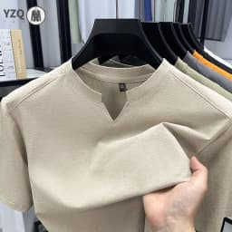 Korean Men's Short Sleeve V-Neck T-Shirt Solid Color Casual Fashion Comfortable Summer Versatile Solid Top