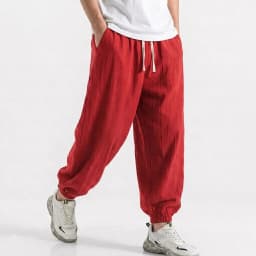 Mens Cotton Linen Harem Trousers Spring Summer Drawstring Loose Baggy Bottoms Casual Streetwear Pants for Gym Daily Work