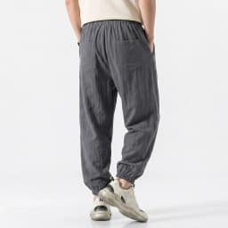 Mens Cotton Linen Harem Trousers Spring Summer Drawstring Loose Baggy Bottoms Casual Streetwear Pants for Gym Daily Work