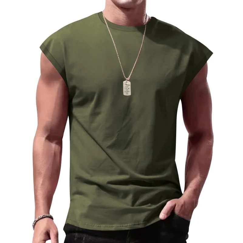 Men's Loose Short Sleeve T-Shirt round Neck Sleeveless Casual Breathable Summer Sports Basic Vest