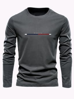 Men's 100% Pure Cotton Summer Loose Comfortable Casual PARIS Print Large Round Neck Long Sleeve T-Shirt Top