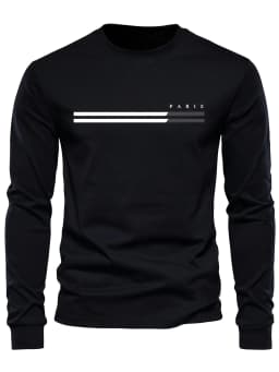 Men's 100% Pure Cotton Summer Loose Comfortable Casual PARIS Print Large Round Neck Long Sleeve T-Shirt Top