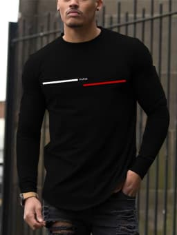 Men's 100% Pure Cotton Summer Loose Comfortable Casual PARIS Print Large Round Neck Long Sleeve T-Shirt Top