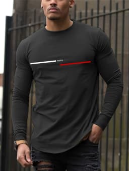 Men's 100% Pure Cotton Summer Loose Comfortable Casual PARIS Print Large Round Neck Long Sleeve T-Shirt Top