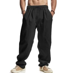 Men's Straight Leg Pants Cotton Linen Breathable Pants Lightweight Beach Hawaiian Style Lightweight Trousers Casual Sweatpants