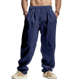 Men's Straight Leg Pants Cotton Linen Breathable Pants Lightweight Beach Hawaiian Style Lightweight Trousers Casual Sweatpants