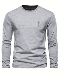 Men's 100% Pure Cotton Loose and Comfortable Sports and Leisure Letter Printed Round Neck Long Sleeved T-Shirt Top