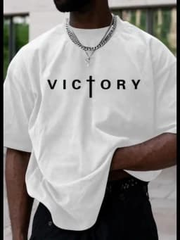 Men's Summer Fashion Victory Print Sports Casual Short Sleeved T-Shirt Outdoor Casual Sports Versatile Top