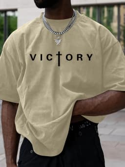 Men's Summer Fashion Victory Print Sports Casual Short Sleeved T-Shirt Outdoor Casual Sports Versatile Top