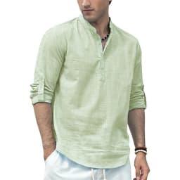 Men's Cotton Linen Long Sleeve Polo Shirt Lightweight Henley Neck Hawaiian Beach Style Solid Color Tops Vacation T-shirt