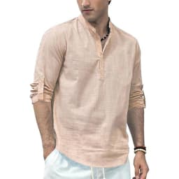 Men's Cotton Linen Long Sleeve Polo Shirt Lightweight Henley Neck Hawaiian Beach Style Solid Color Tops Vacation T-shirt