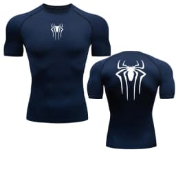 Summer Men's Fitness Quick Dry T Shirts Spider Print Athletic Compression Shirts Breathable Casual Short Sleeve Tight Tees Y2K