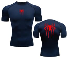Summer Men's Fitness Quick Dry T Shirts Spider Print Athletic Compression Shirts Breathable Casual Short Sleeve Tight Tees Y2K