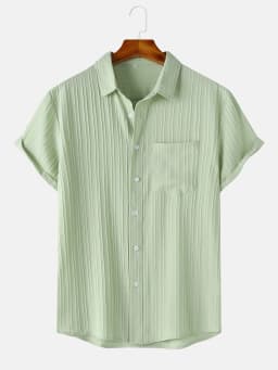Men's Comfortable Shirt Summer Beach Men's Shirt Men's Short Sleeve Shirts Solid Color Casual Short Sleeve Shirt