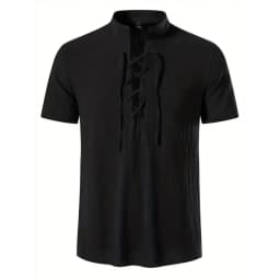 Men's Retro Shirt Short Sleeve Cotton Linen Lightweight Breathable Solid Color Fashion Tops Pirate V-neck Male Stylish Shirs
