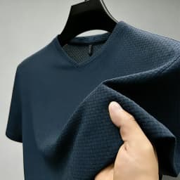 Fashion Men's Business Casual Ice Silk T-Shirt V Neck Short Sleeve Khaki Daily Work Wear