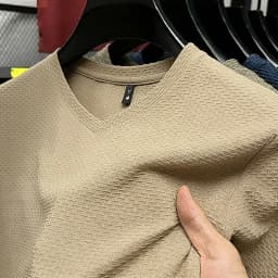 Fashion Men's Business Casual Ice Silk T-Shirt V Neck Short Sleeve Khaki Daily Work Wear