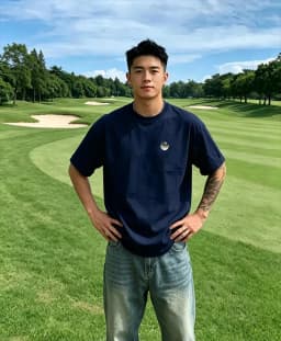 Men's Navy Blue Streetwear Golf T - Shirt with Golf Clothing Golf Ball & Cap Graphic