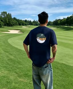 Men's Navy Blue Streetwear Golf T - Shirt with Golf Clothing Golf Ball & Cap Graphic