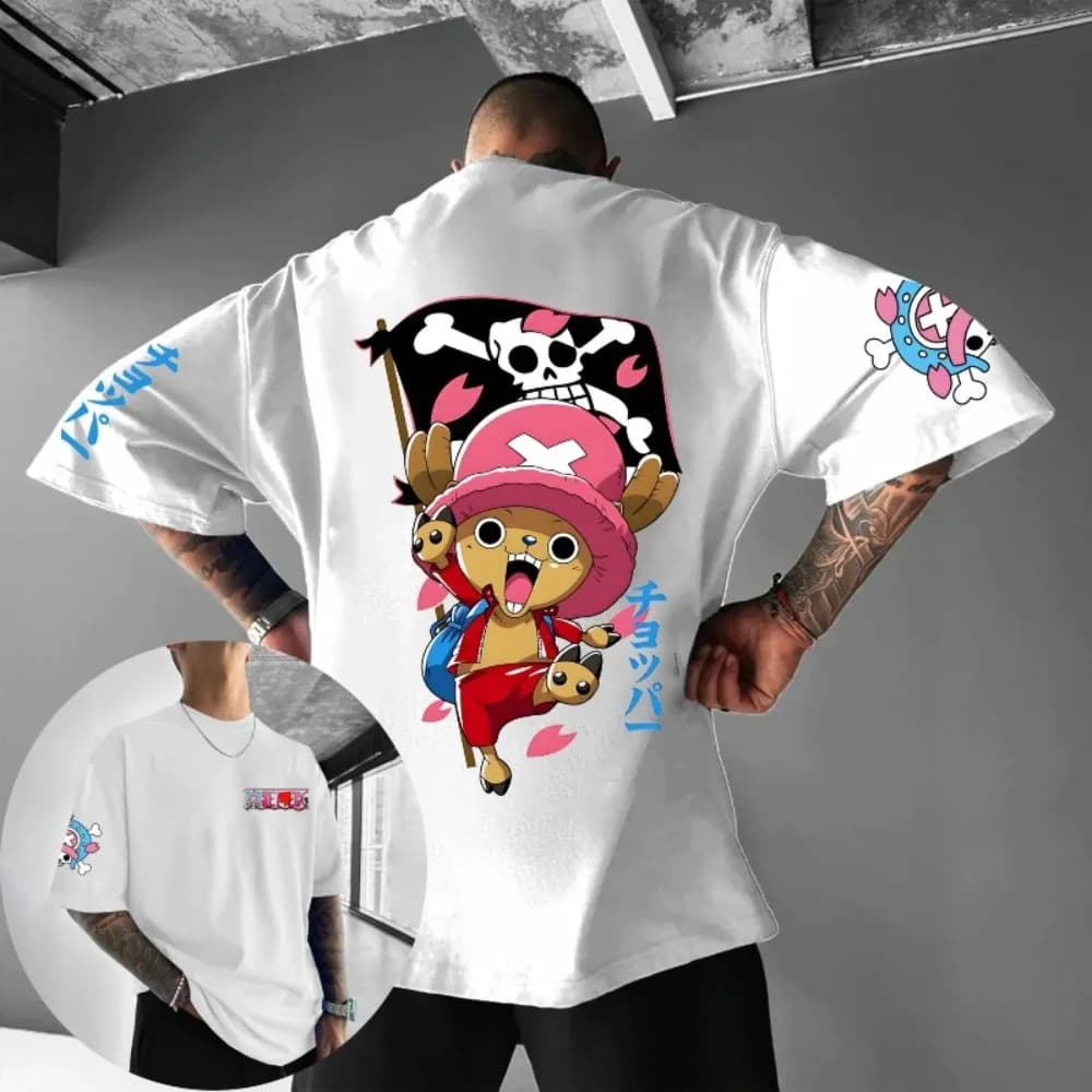 ONE PIECE New Unisex Cotton T-shirt Tony Tony Chopper 2026 Summer Harajuku Anime Printed Large Loose Parent Short Sleeve