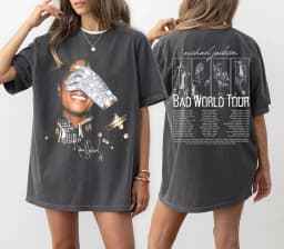 Summer Fashion Trendy Tee Men Women Vintage Top Michael Jackson Bad World Tour 1987 T-shirt King of Pop Unisex Fan Gift