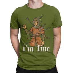 Men I'm Fine Medieval Soldier Art T Shirt Funny 100% Cotton Clothing Fun Short Sleeve Round Neck Tees Birthday Present T-Shirts