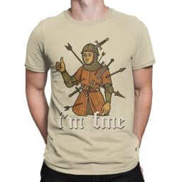 Men I'm Fine Medieval Soldier Art T Shirt Funny 100% Cotton Clothing Fun Short Sleeve Round Neck Tees Birthday Present T-Shirts