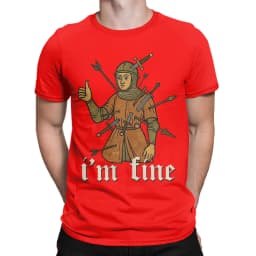 Men I'm Fine Medieval Soldier Art T Shirt Funny 100% Cotton Clothing Fun Short Sleeve Round Neck Tees Birthday Present T-Shirts