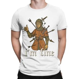 Men I'm Fine Medieval Soldier Art T Shirt Funny 100% Cotton Clothing Fun Short Sleeve Round Neck Tees Birthday Present T-Shirts
