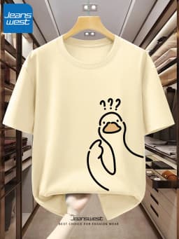 Men's 100% Pure Cotton Fashionable Casual Loose Sports cartoon Pigeon Pattern Printed Round Neck Short Sleeved T-Shirt Top