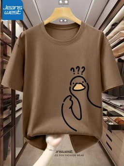 Men's 100% Pure Cotton Fashionable Casual Loose Sports cartoon Pigeon Pattern Printed Round Neck Short Sleeved T-Shirt Top