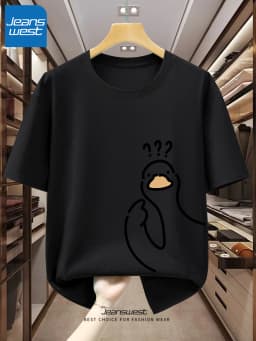 Men's 100% Pure Cotton Fashionable Casual Loose Sports cartoon Pigeon Pattern Printed Round Neck Short Sleeved T-Shirt Top