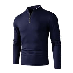 High-Quality Men's Half-Zip T-Shirt Wrinkle-Resistant Long Sleeve Casual Business Top