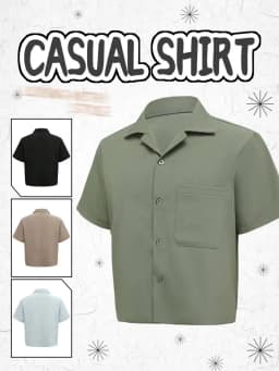 [Minimalist Academy Style Short Sleeve Crop Shirt] Men's Short Casual Comfortable Solid Color Short Sleeve Polo Shirt