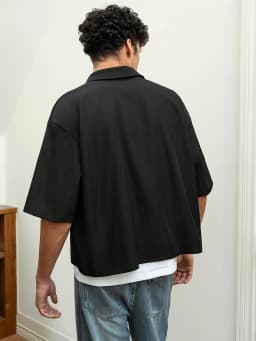 [Minimalist Academy Style Short Sleeve Crop Shirt] Men's Short Casual Comfortable Solid Color Short Sleeve Polo Shirt