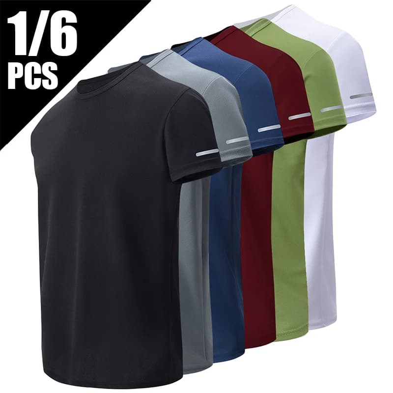 1/2/4Pcs Men's Summer Solid Color Mix And Match Short-sleeved Young Men's Loose Quick-drying Sports Running Shirt Middle-aged T-