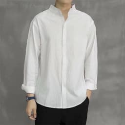 Spring Autumn Men's Shirt Long Sleeve Solid Color Cotton Linen Henley Neck Single Breathable Korean Style Fashion Male Top