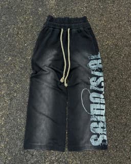 Summer Hot Distressed Vertical Letter Print Wide Leg Pants Unisex Thick Drawstring Y2K Vintage Hip Hop Streetwear Trousers