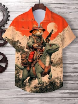 Men's Cat Graphics Shirts Short Sleeved Button Down Lapel Shirt For Summer Oversized Tops Vacation Casual Hawaiian Shirts