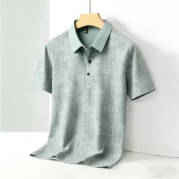 Men's Comfortable Short Sleeve Polo Shirt Weave Pattern Contrast Collar Design 2026 Casual Daily Office Fashion Top