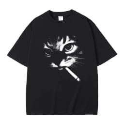 Funny Meme Smoking Cat Face Graphic T-shirts Men Women Casual Cotton Vintage T Shirts Men's Oversized T-shirts Cats Lovers Gifts