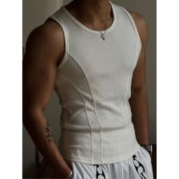 American-style vest men slimming summer threaded vertical stripes tight elastic spliced fitness waistcoat sleeveless vest