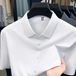 Casual Mens Short Sleeve Button Down Shirt Ice Silk Fabric Breathable Wrinkle Resistant Summer Formal Top