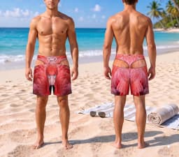 Funny Men’s Swim Trunks Fake Underwear Beach Shorts Gift for Him, Summer Gag Gift Animal Face Board Shorts, Cheeky Beach Shorts