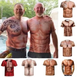 Muscle 3D T-shirt Muscle Tattoo Print T-shirt For Summer Beach Holiday Men Short Sleeve 3d Digital Printing T-shirt Casual Tops