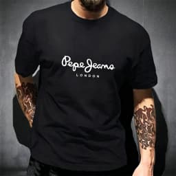 Pepe Jeans London Graphic T-Shirt Men Black Casual Crew Neck Short Sleeve Streetwear Cotton Everyday Top