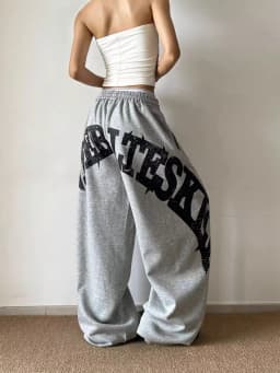 Unisex Hip Hop Loose Long Pants Summer Quick Dry Fabric Gray Back Big Letter Print Drawstring Wide Leg Trousers Street Joggers