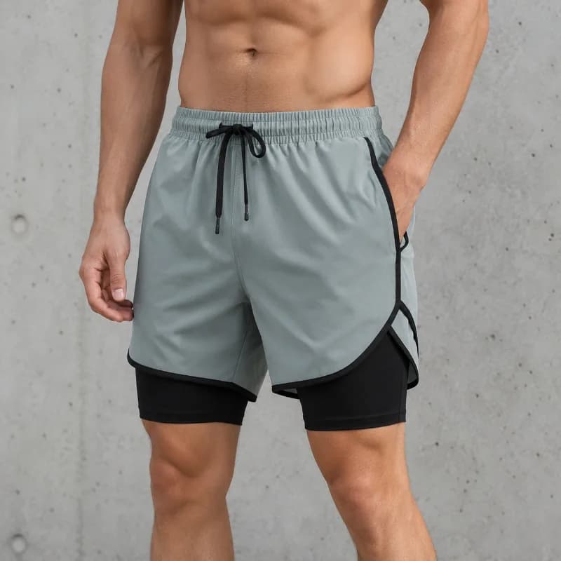 Men's 2 in 1 Gym Shorts Quick Dry Workout Running Shorts Compression Liner Zipper Pocket Athletic Training Summer Shorts