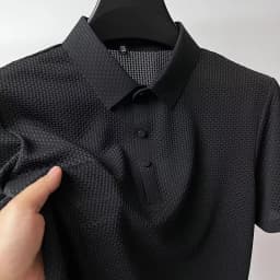 Men's Summer Polo Shirt Short Sleeve New Breathable Mesh Quick Dry T-Shirt Simple Solid-Color Business Casual Shirt Top