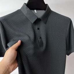 Men's Summer Polo Shirt Short Sleeve New Breathable Mesh Quick Dry T-Shirt Simple Solid-Color Business Casual Shirt Top